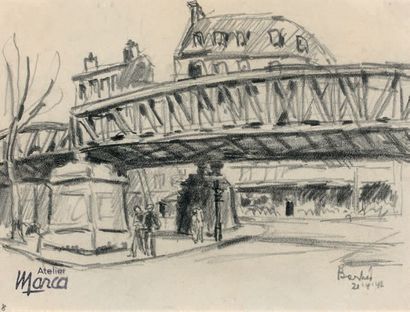 RENÉ-EMMANUEL MARCA (1893-1962) Barbès, 1942
Dessin au crayon sur papier, situé et...
