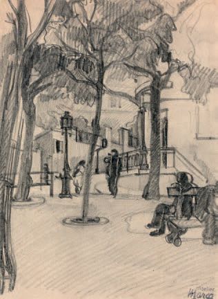 RENÉ-EMMANUEL MARCA (1893-1962) Meeting of pencil, charcoal, watercolour and pastel...