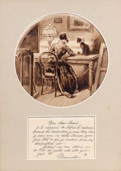NAM, Jacques LEHMANN dit NAM (1881-1974) Dans l'atelier, femme rédigeant une lettre...
