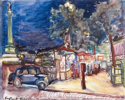 Constantin KOROVINE (1861 - 1939) Place de la Bastille Aquarelle sur papier, signée...