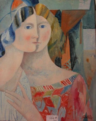 JACQUES BOÉRI (1929-2004) *Portrait de femme pensive au bouquet de fleurs, 77
Acrylique...