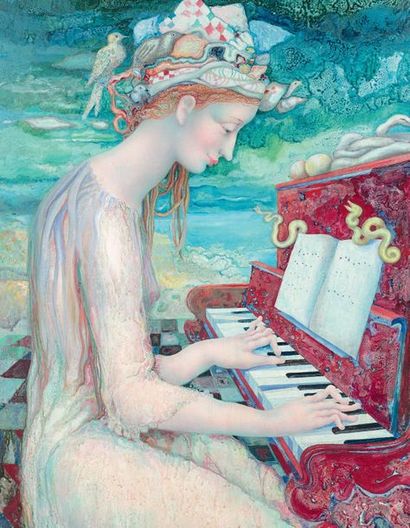 JACQUES BOÉRI (1929-2004) * The Young Pianist
Acrylic on canvas.
81 x 64.5 cm.