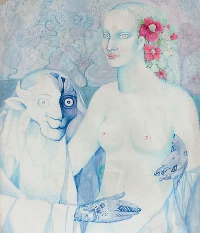 JACQUES BOÉRI (1929-2004) * Femme à la chimère
Dessin à l'aquarelle, rehauts de crayon...