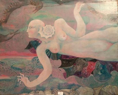 JACQUES BOÉRI (1929-2004) * Nude with seagulls, shells and waves, 80
Acrylic on canvas,...