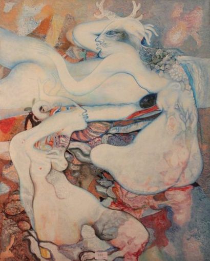 JACQUES BOÉRI (1929-2004) * Harlequin Maternity
Acrylic on canvas.
81 x 65 cm.