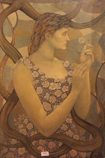 JACQUES BOÉRI (1929-2004) * Femme tenant une fleur, 1964
Acrylique sur isorel, signée...