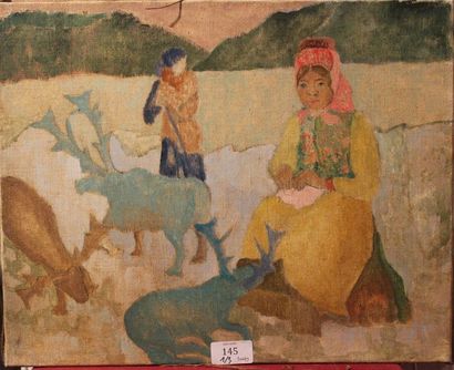 JACQUES BOÉRI (1929-2004) *Péruvienne aux rennes
Acrylique sur toile.
33 x 41 cm.
....