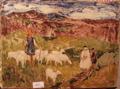 JACQUES BOÉRI (1929-2004) *Péruvienne aux rennes
Acrylique sur toile.
33 x 41 cm.
....