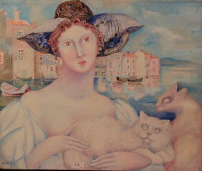 JACQUES BOÉRI (1929-2004) * La Femme aux chats
Acrylique sur toile signée en bas...