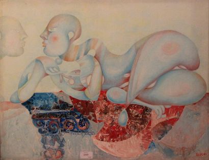 JACQUES BOÉRI (1929-2004) * Conscience sur un canapé
Acrylique sur toile signée en...