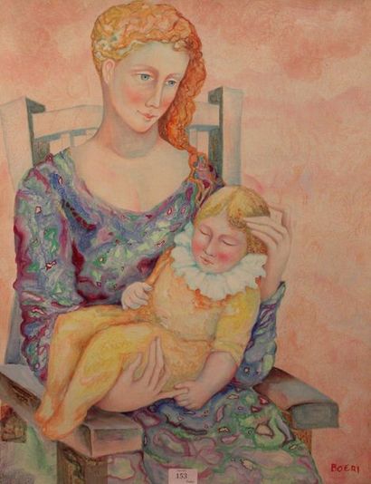 JACQUES BOÉRI (1929-2004) * Femme à l'enfant
Acrylique sur toile signée en bas à...