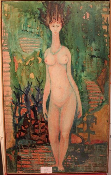 JACQUES BOÉRI (1929-2004) *Baigneuse symboliste
Acrylique sur toile signée en bas...