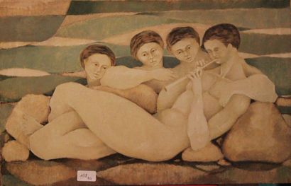 JACQUES BOÉRI (1929-2004) *Symbolist Bathers
Acrylic on canvas signed lower right.
56...