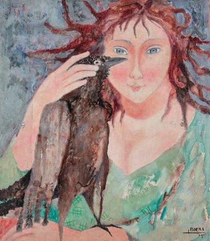JACQUES BOÉRI (1929-2004) *Femme au corbeau, 1975
Acrylique sur toile signée et datée...