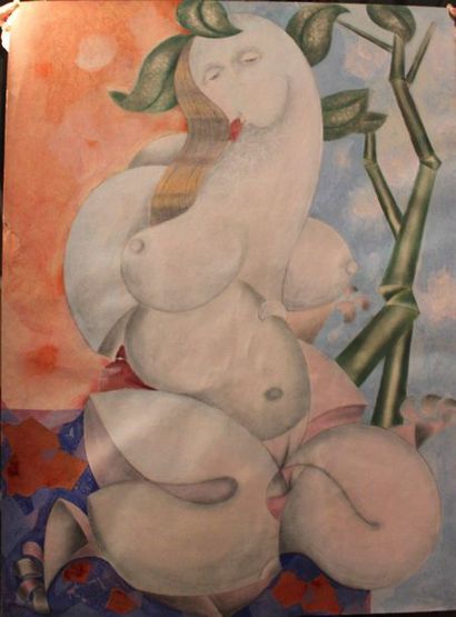 JACQUES BOÉRI (1929-2004) *Homme et une femme roses, 1976
Gouache, crayon sur papier,...