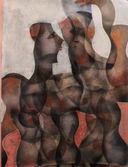 JACQUES BOÉRI (1929-2004) *Couple entwined, 1976
Acrylic on paper signed lower left.
86...