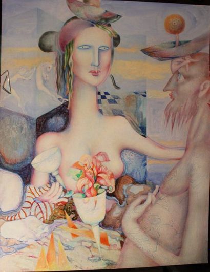 JACQUES BOÉRI (1929-2004) *Femme au calice et homme barbu
Crayon et acrylique sur...