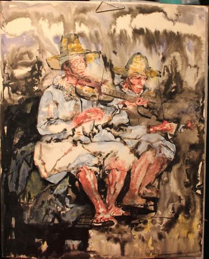 JACQUES BOÉRI (1929-2004) *Péruvienne au chapeau
Crayon, aquarelle et gouache sur...