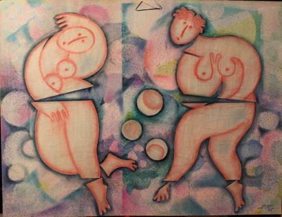 JACQUES BOÉRI (1929-2004) *Trois personnages cubistes
Crayon et acrylique sur papier,...