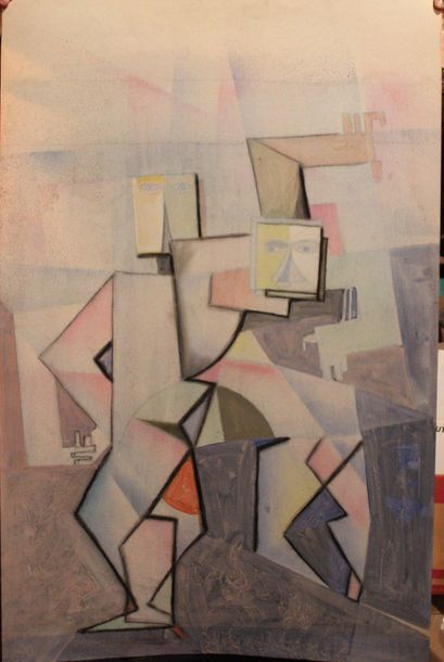 JACQUES BOÉRI (1929-2004) *Trois personnages cubistes
Crayon et acrylique sur papier,...