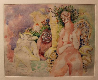 JACQUES BOÉRI (1929-2004) *Deux femmes dans la ville
Crayon aquarelle et gouache...