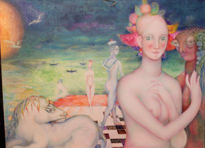 JACQUES BOÉRI (1929-2004) *Marin, femme nue et cheval sur un échiquier
Crayon et...