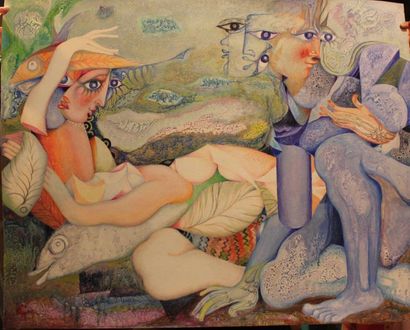 JACQUES BOÉRI (1929-2004) *Marin, femme nue et cheval sur un échiquier
Crayon et...