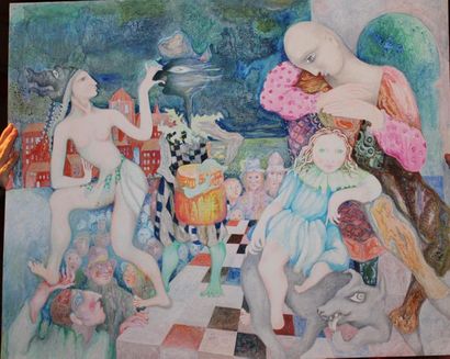 JACQUES BOÉRI (1929-2004) *Les Saltimbanques
Aquarelle sur papier.
57 x 77 cm.
....