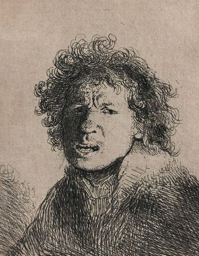 Rembrandt van RIJN (1606-1669) 
Autoportrait la bouche ouverte en buste
Eau-forte....
