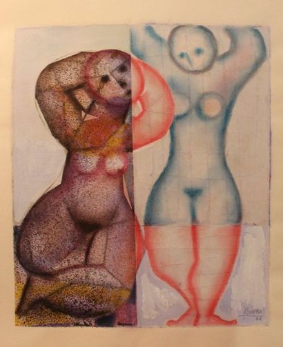 JACQUES BOÉRI (1929-2004) * Important meeting of drawings :. Pink woman playing ball
Collage...