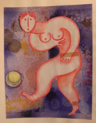 JACQUES BOÉRI (1929-2004) * Important meeting of drawings :. Pink woman playing ball
Collage...