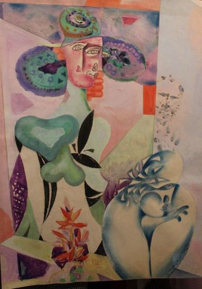 JACQUES BOÉRI (1929-2004) *Femmes cubistes
Collage et technique mixte.
55,5 x 87...