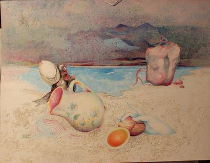 JACQUES BOÉRI (1929-2004) *Creature
Ink wash, watercolor, colored pencils.
50 x 65...