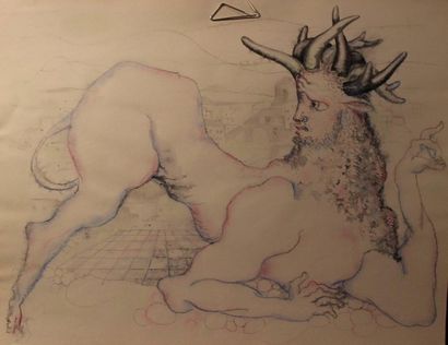 JACQUES BOÉRI (1929-2004) *Creature
Ink wash, watercolor, colored pencils.
50 x 65...