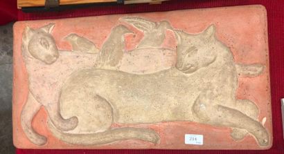 JACQUES BOÉRI (1929-2004) * Cats and birds
Patinated terracotta bas-relief.
31.5...