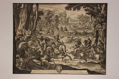 ANTONIO TEMPESTA (1555-1630) 
Scènes de chasse aux oiseaux, au sanglier, au lion
Eau-forte....