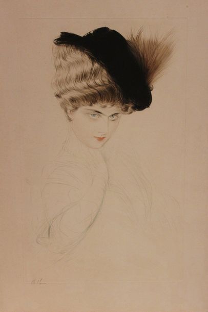 Paul HELLEU (1859-1927) 
Madame Letellier
Pointe sèche imprimée en couleurs.
Épreuve...
