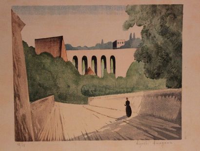 Kiyoshi Hasegawa (1891-1980) 
Viaduc de Meudon. 1921
Gravure sur bois de fil, impression...