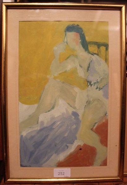 FIKRET MUALLA SAYGI DIT FIKRET MOUALLA (1903-1967) 
Sitting woman, 52
Gouache drawing...