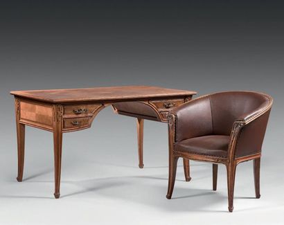 Louis MAJORELLE (1859-1926) 
MOBILIER DE BUREAU, Modèle aux algues. BIBLIOTHÈQUE...