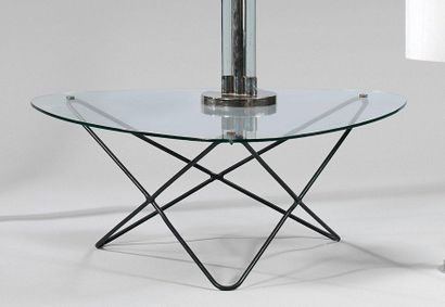 FLORENT LASBLEIZ (XXE SIÈCLE) 
LOW TABLE T3
Black lacquered welded iron and glass,...