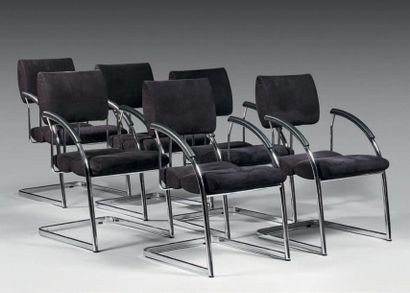 MARTIN STOLL (XXe SIÈCLE) 
SIX CONFERENCE CHAIR SUITE Chrome-plated metal structure,...