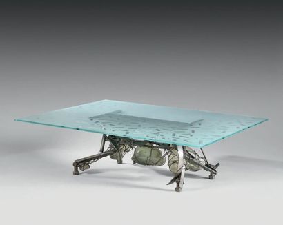 MARCO DE GUELTZL (1958-1992) 
RECTANGULAR BOTTOM TABLE Legs in welded and patinated...