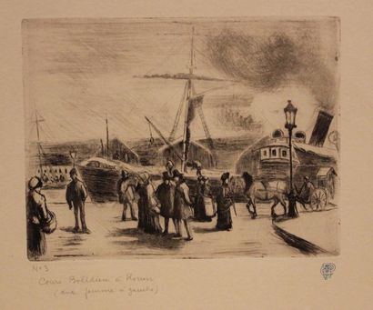 Camille PISSARRO (1830-1903) 
Cours Boïeldieu à Rouen (planche en largeur). 1884
Eau-forte,...