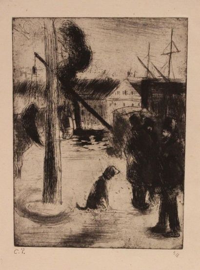 Camille PISSARRO (1830-1903) 
Cours Boïeldieu à Rouen (en hauteur). 1884
Eau-forte,...