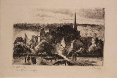 Camille PISSARRO (1830-1903) 
Église et ferme d'Eragny. 1890
Eau-forte sur vergé....