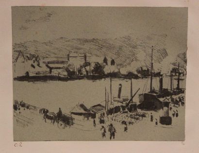 Camille PISSARRO (1830-1903) 
Quai Boïeldieu à Rouen. Vers 1896
Lithographie sur...