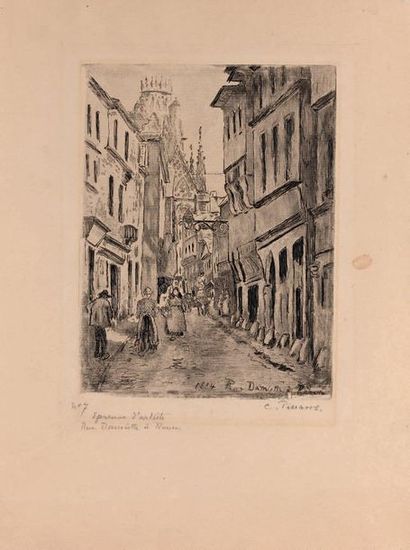 Camille PISSARRO (1830-1903) 
Rue Damiette in Rouen. 1884
Etching, aquatint on cream...