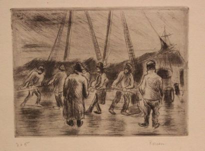 Camille PISSARRO (1830-1903) 
Port workers in Rouen. 1887
Dry point on vergé. Proof...