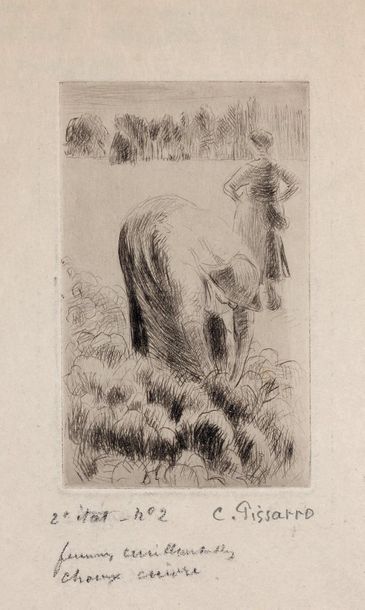 Camille PISSARRO (1830-1903) 
Woman picking cabbage. 1888
Bistre drypoint etching...